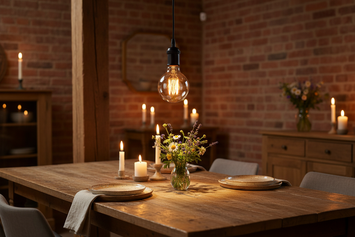 LED Edison Filament Bulb - Rustic Dining Room Lifestyle